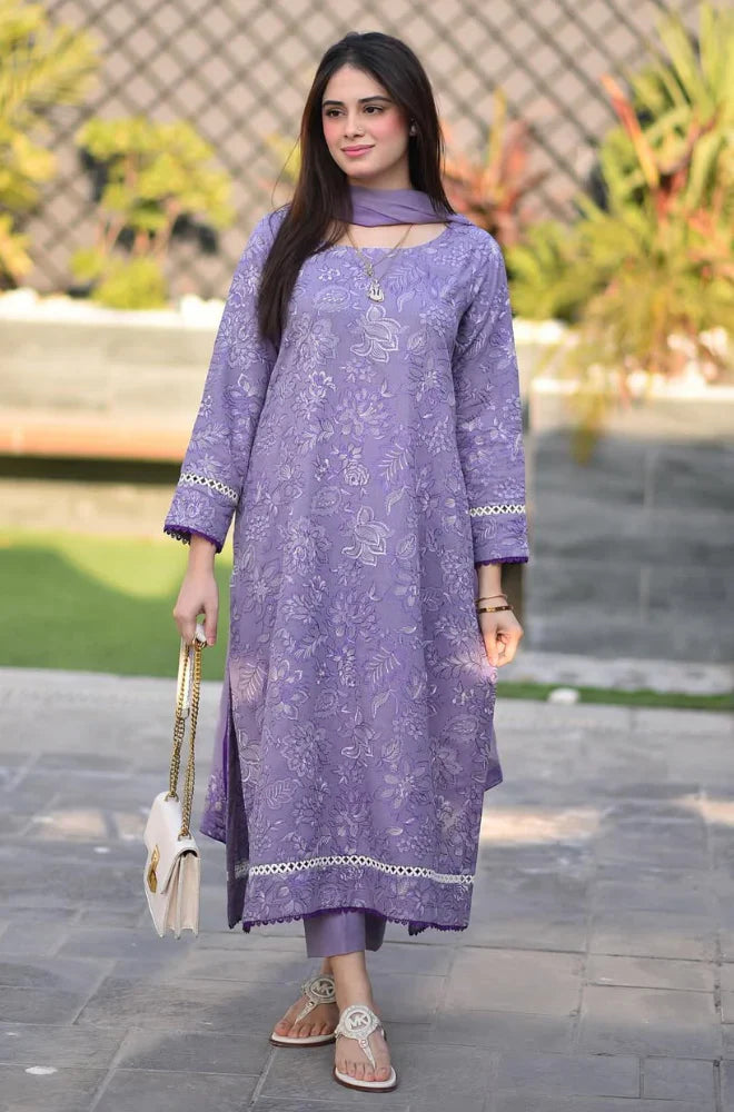 BR 2575-3 Pcs Embroidered Lawn Shirt with Embroidered Chifoon Dupatta BR 2575
