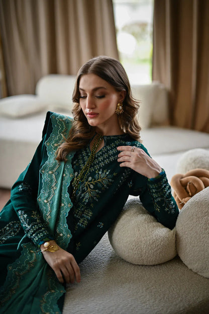 BT 3010-3 Piece Unstitched Heavy Embroidered Dhanak Suit ( Embroidered Dhanak Wool Shawl )