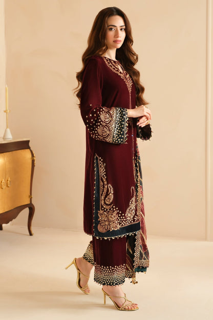 3 Piece - Unstitched Fully Embroided Velvet Fabric