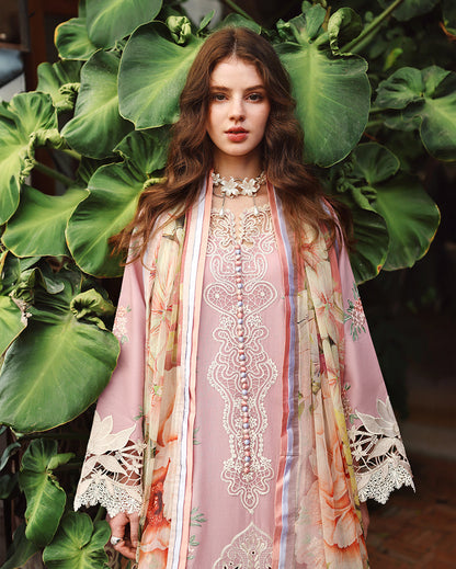 MS 2855-3 Piece - Unstitched Embroidered Lawn Fabric ( Silk Printed Dupatta)
